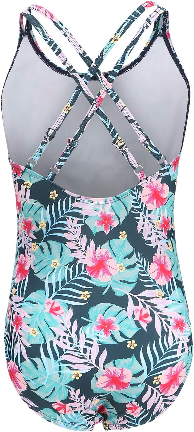 Girls One Piece Swimsuits Hawaiian Floral Bathing Suit for Kids Adjustable Straps Swimwear 3-16 Years - Image 2
