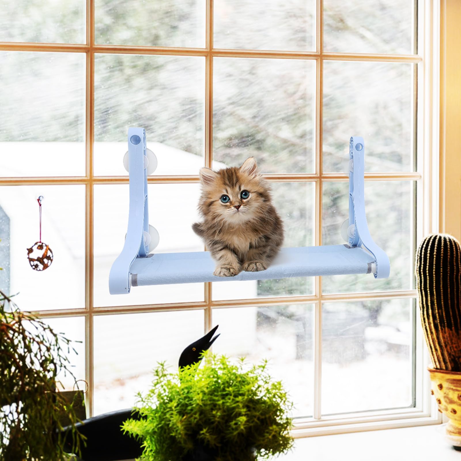 Tofficu Amaca per Gatti da Interno in Resina Pp e Tela Blu, Amaca Sospesa Creativa e Confortevole per Riposo del Gatto in Casa e Decorazione della Gabbia