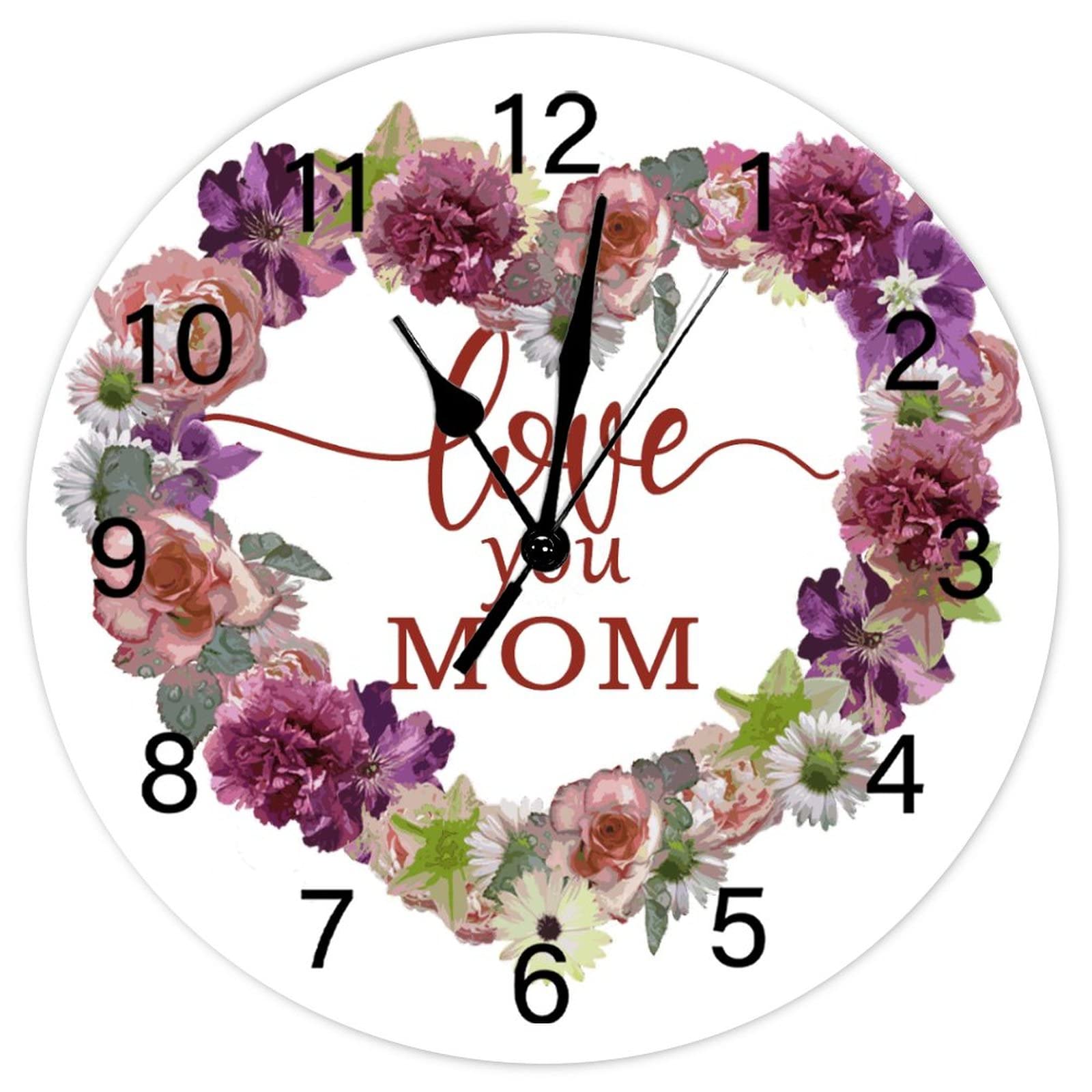 Horloge murale ronde fleurie en quartz de 38 cm pour cuisine de style rustique