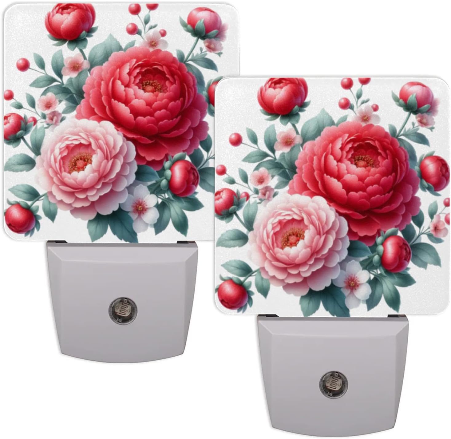 Pardick Pink Red Flower Floral Plug in Night Light Set of 2 LED Nightlights Auto Dusk to Dawn Sensor Nightlight Lamp for Kids Boy Girls Room Bedroom Bathroom Kitchen Hallway Nursery Stairs Decor