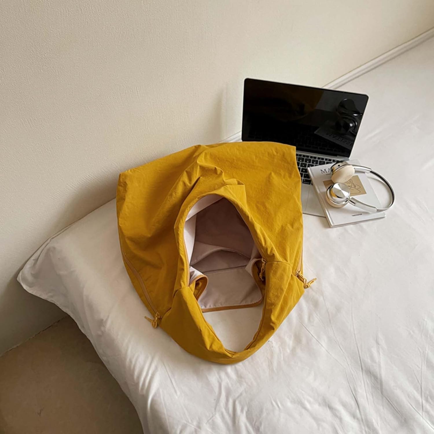 Slouchy Tote Bag for Women Crescent Shoulder Bag Nylon Solid Pleated Handbag Casual Hobo Bag Travel Vacation - Image 5