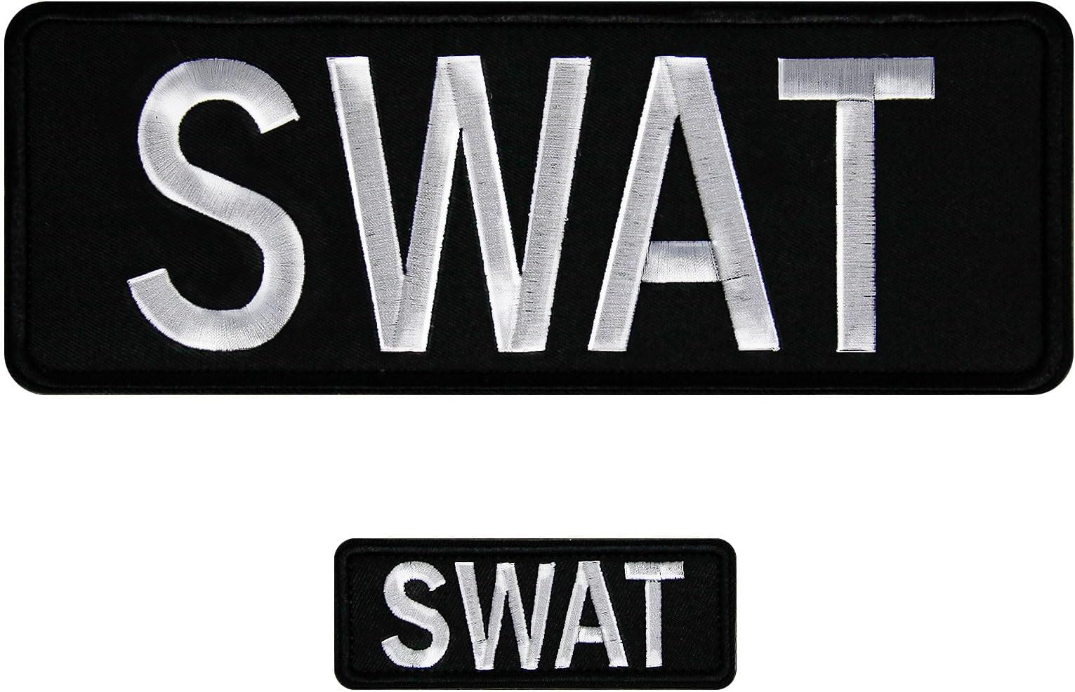 2 Pcs Swat Patch Hook and Loop Embroiderd Swat Patches for Police Vest Uniforms Jacket, 1pcs Large and 1 Pcs Small（Black）