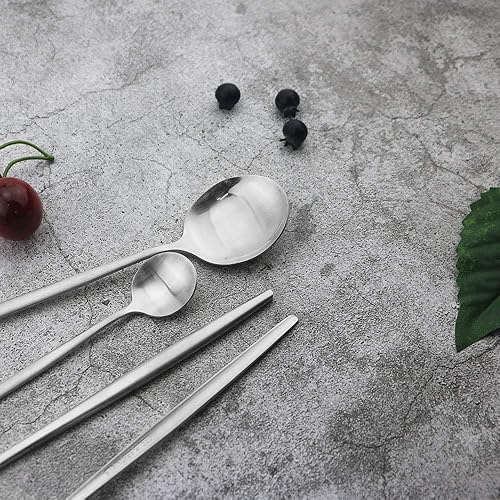 Miniatura 10 de JASHII Juego de cubiertos de cocina de 5 piezas de acero inoxidable, utensilios de metal para 1, moderno y elegante juego de vajilla para fiestas,