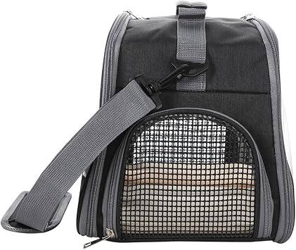 Bird Carrier with Strand Perch and PP Tray Detachable Breathable Bird Travel Cage Shoulder Bag Handbag for Budgie Parrot Small Animals (Black)