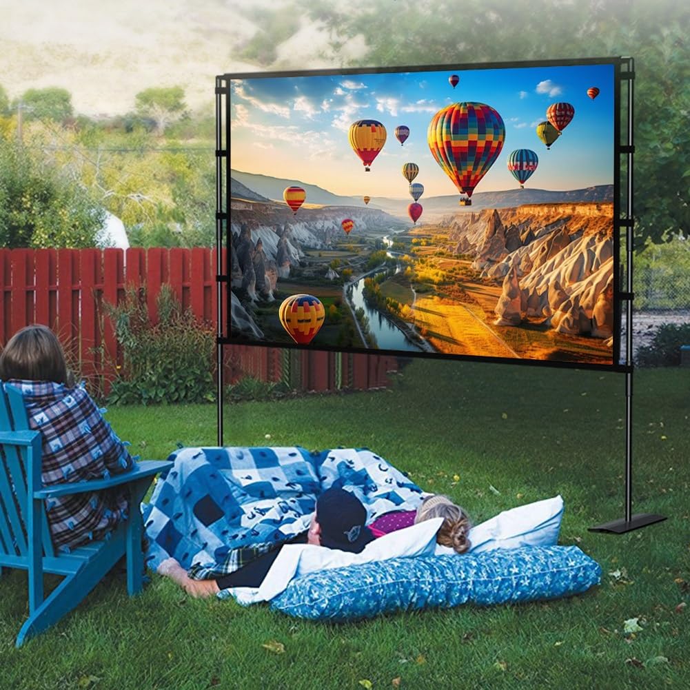 84" 100" 120" Schermo di Proiezione Portatile All'aperto con Supporto, Schermo Cinematografico 4K Ultra HD Pieghevole Senza Rughe per Home Theater(120" (16:9))