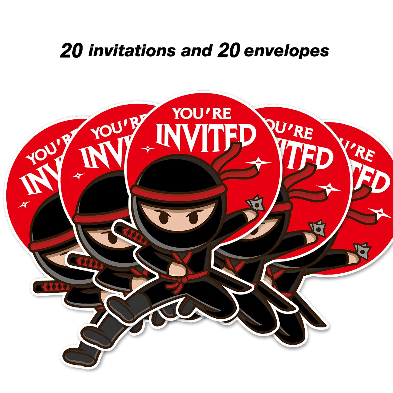 Ninja-Party Einladungen – 20 Stück Mit Umschlägen | Doppelseitig Bedruckt Für Geburtstag Oder Babyparty