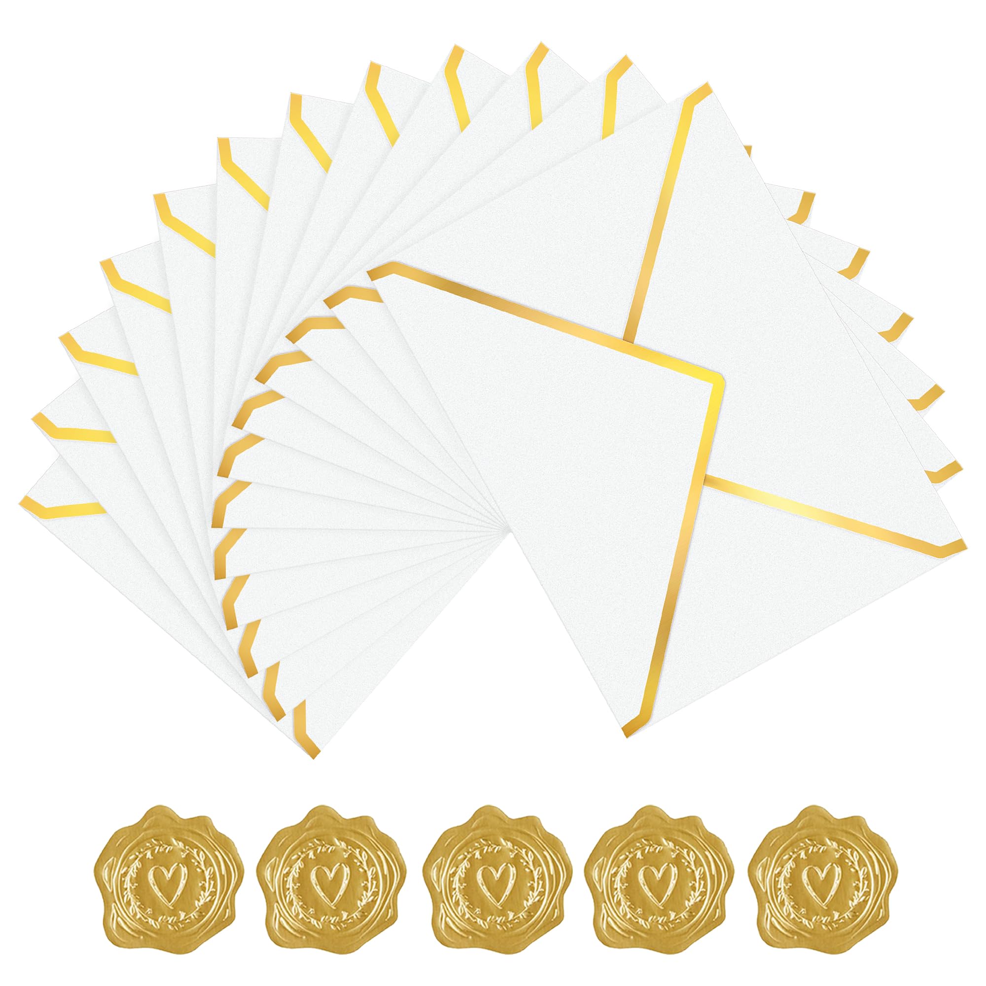 AVERZELLA 60 Pack Gold Envelopes 5x7 Lvory White, 250G Pearled Cardstock A7 Envelopes for Invitations Business Mailing Envelope with Gold Foil Border,