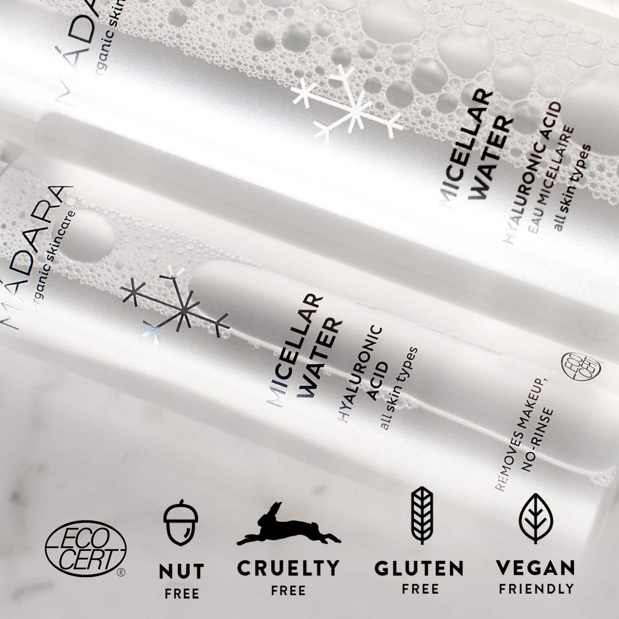 MÁDARA Organic Skincare | Acqua micellare - 400 ml, detergente senza risciacquo, formulato con acido ialuronico, succo di aloe vera ed estratto di radice di peonia, vegano, certificato Ecocert