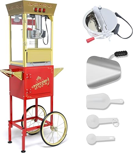 Miniatura 15 de Máquina de palomitas de maíz de 20 onzas con carrito, máquina de palomitas de maíz para cine con ruedas y control de 3 interruptores, máquina