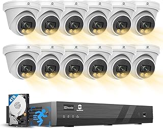 GWSECU 16 Channel Security Camera System, 4K 16CH PoE NVR 4TB HDD, 12pcs 4K/8MP Wired Dome IP Camera, Dual Lights Smart Color Night Vision, 2-Way Talk, AI Human Vehicle Detection, G81612P4DB01-MD