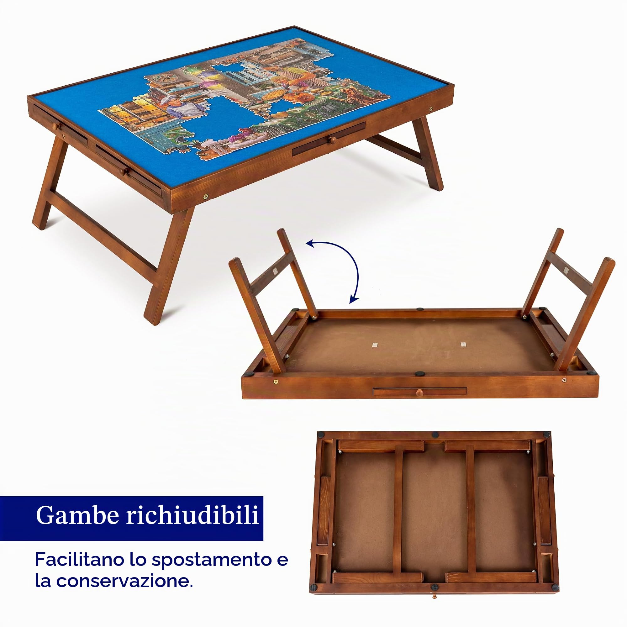 Tektalk Tavolo puzzle con 6 cassetti colorati, puzzle board con coperchio, memorizzazione per 1500, 1000, 500 pezzi di puzzle