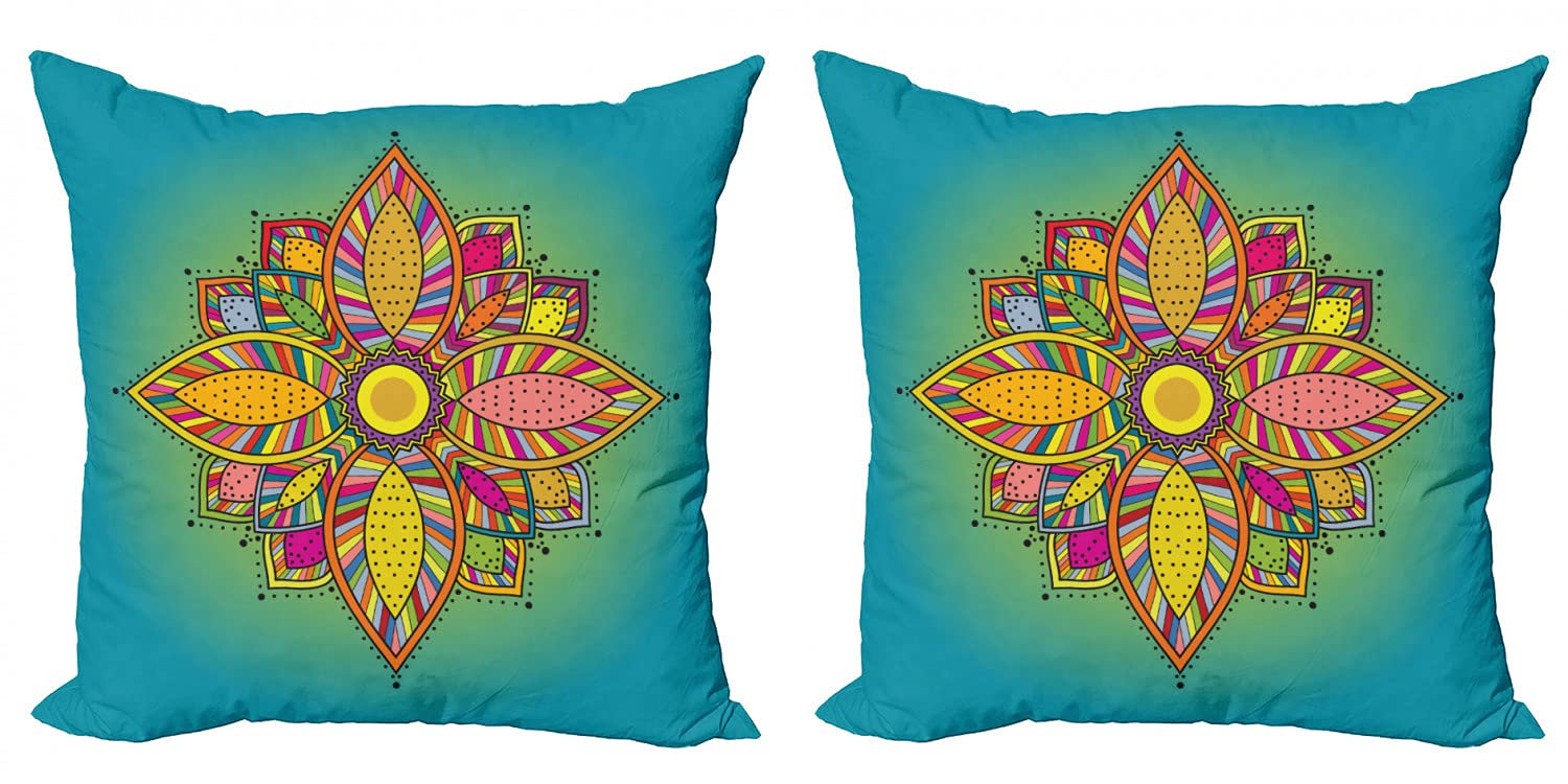 ABAKUHAUS Federe Cuscino 45x45 Cm Floreali - Set Da 2 Con Stampa Mandala, Morbida Microfibra, Multicolore - Solo Fodera - 2