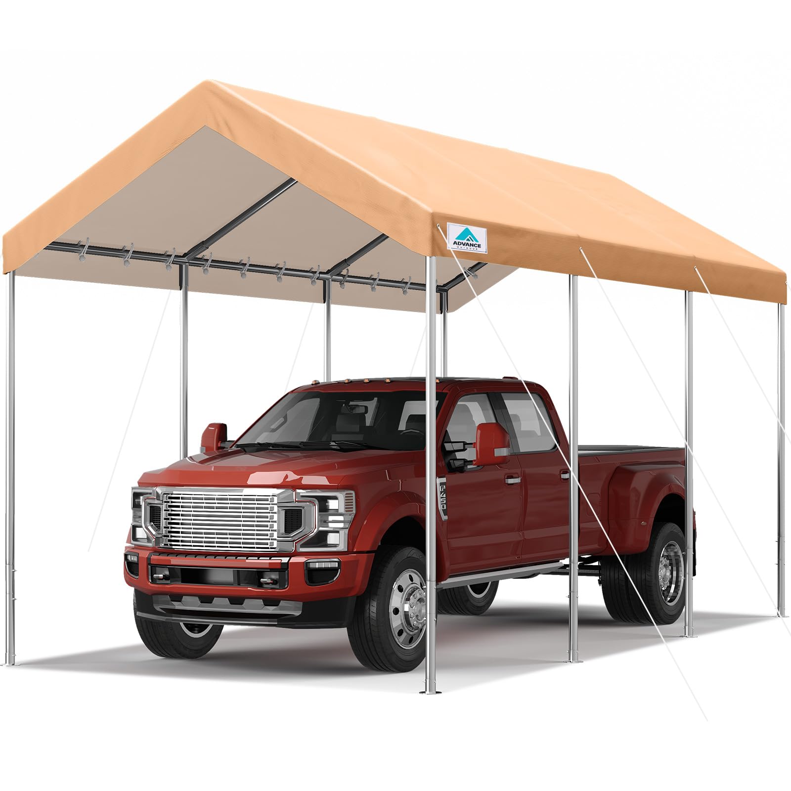 ADVANCE OUTDOOR 10x20 ft Heavy Duty Carport Potable Car Canopy Garage Party Tent Boat Shelter, Adjustable Height from 9.5 ft to 11 ft, Beige