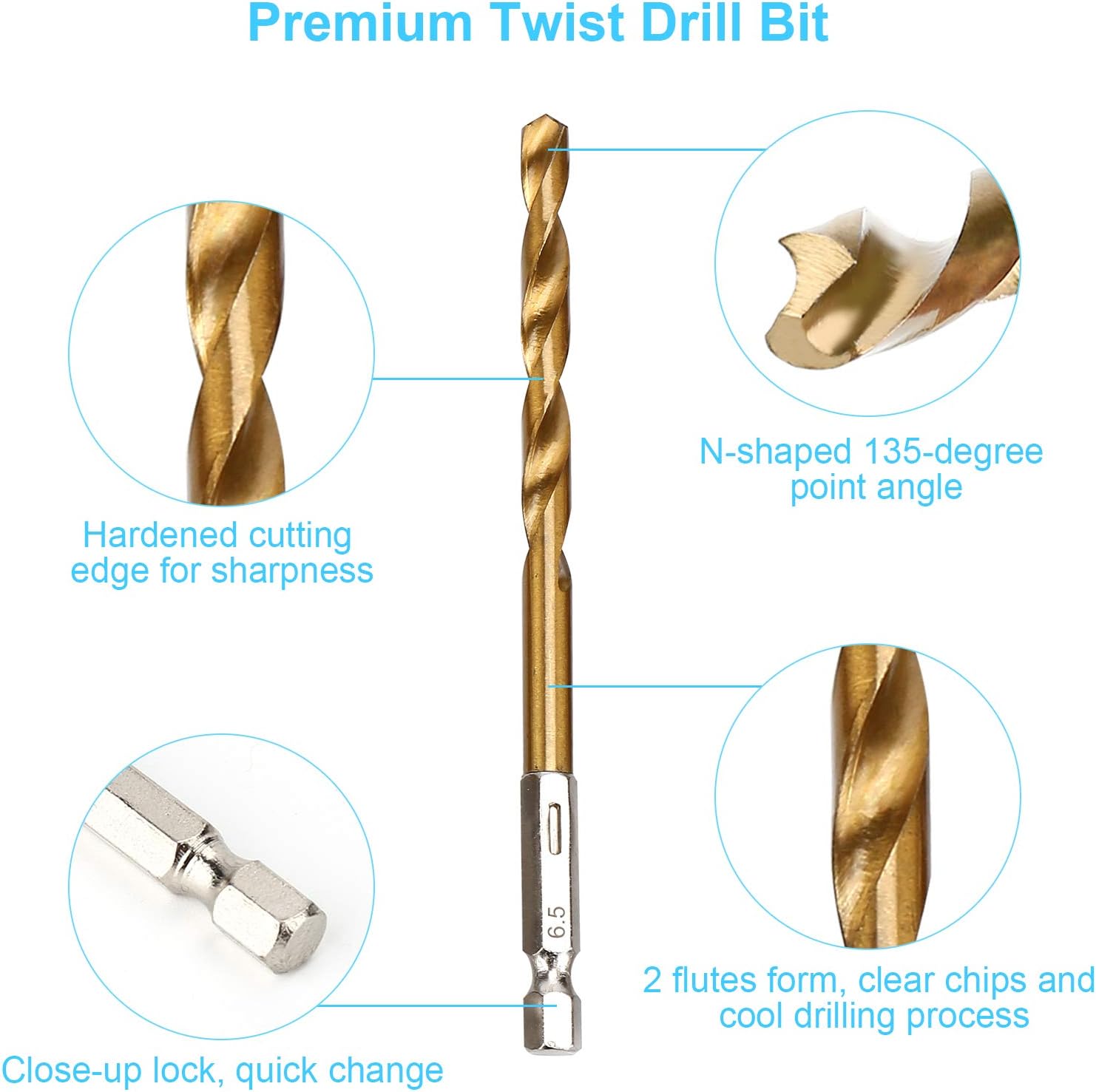 YXYL 19PCS Premium Hex Drill Bit Set, Titanium Drill Bits Set, High Speed Steel Hex Shank Drill Bits Sets, Twist Drill Bits Set, Quick Change Drill Bits for Wood, Hss Drill Bit Set 1/16"-1/4" - - 