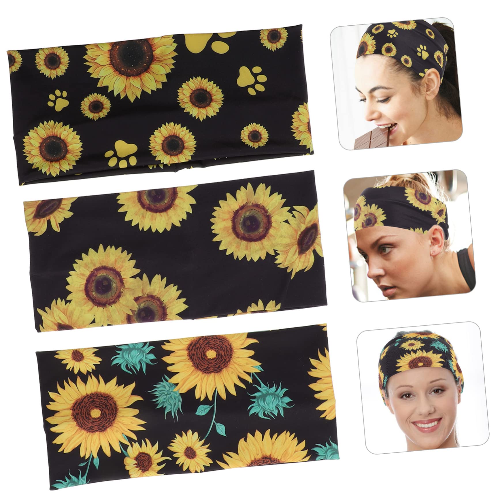minkissy 9piezas Diademas Deportivas Para Mujer Diseño De Girasol Banda Para Sudor De Yoga Turbante Para Correr y Ejercicio Banda Elástica Ancha y Transpirable