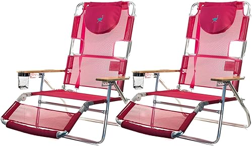 Ostrich Altitude - Silla de playa reclinable 3 en 1 de 16 pulgadas con 5 posiciones de silla ajustables, correas de transporte y portavasos, color
