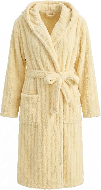 HEARTNICE Fuzzy Soft Robes for Women, Long Plush Hooded Robe Fluffy Warm Bathrobes