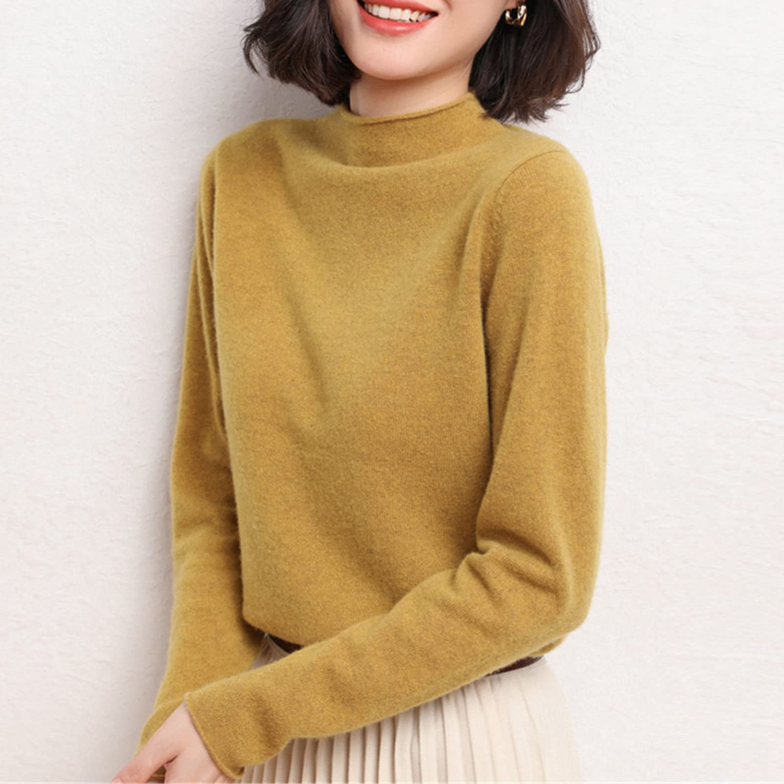 Kelsiop Pull en cachemire pour femme - Col roulé - 100 % laine - Haut tricoté - Grande taille, Rouge, L