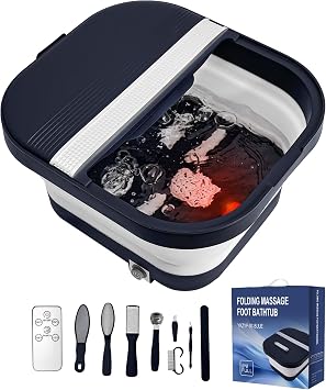 UNIFULL Collapsible Foot Bath Spa with Heat, Massage and Bubble,Remote Control, Foot Pedicure Kit, Red Light, Pedicure Foot Spa Bath