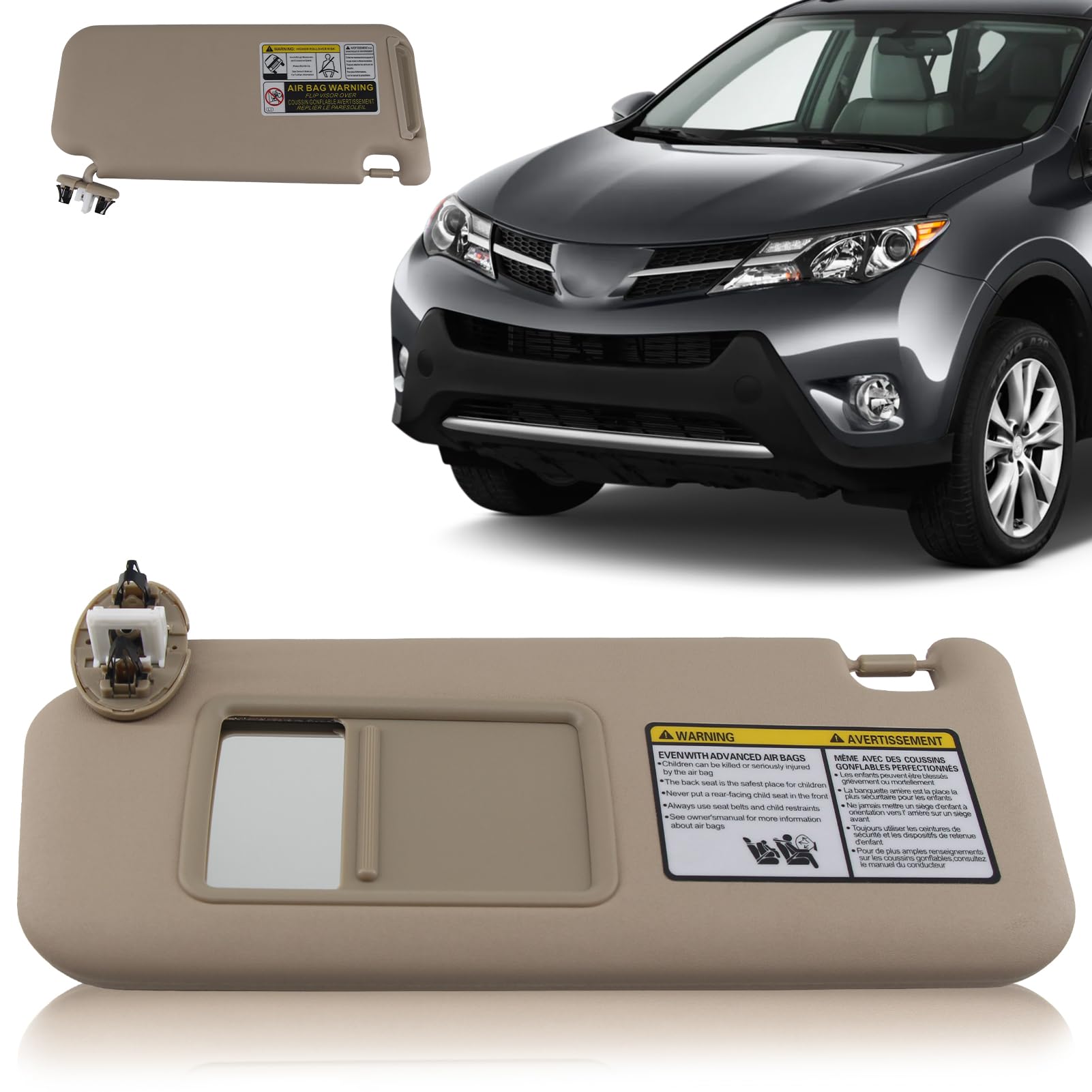 Renesemee Left Driver Side Sun Visor Replacement For 2004-2005 Toyota RAV4 - Beige, With Mirror, Part #74320-42420-B0 - View #7