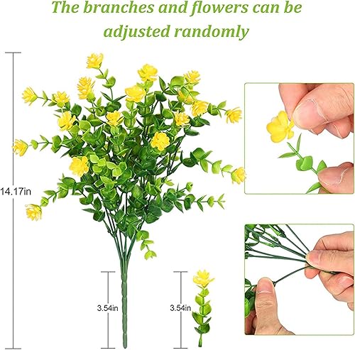 Miniatura 3 de 8 piezas de flores artificiales de plástico, resistentes a los rayos UV, no se decoloran, arbustos, flores al aire libre, plantas verdes, rosas