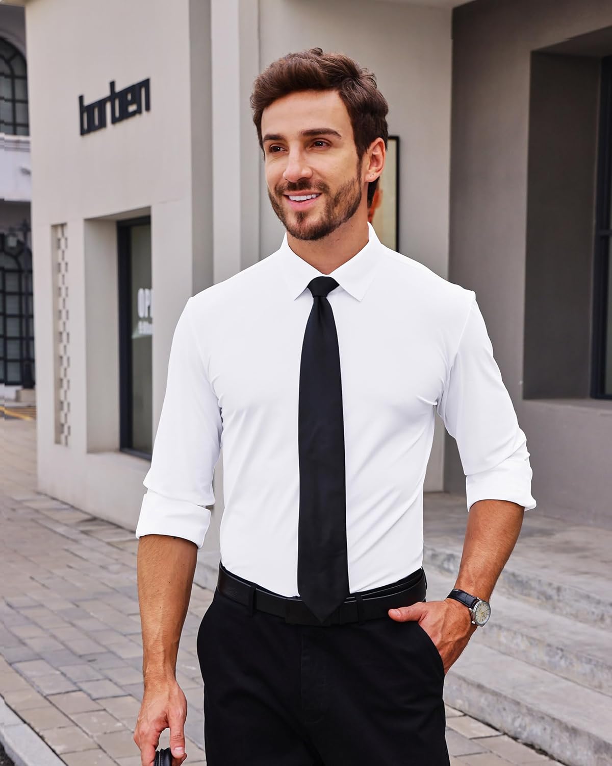 Alimens & Gentle Stretch Mens Dress Shirts Slim Fit Long Sleeve Casual Skinny Muscle Fit Wrinkle Free Button Down Shirt - Image 3