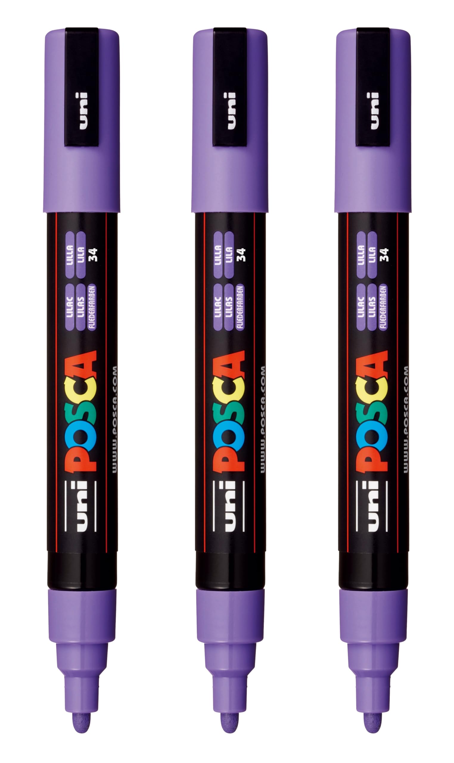 posca PC-5M Water-Based Paint Markers, Reversible Medium Tip (1.8-2.5mm), Lilac, 3 Count