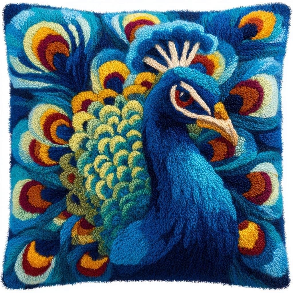 Henypt Latch Hook Pillow Case Kits, Peacock