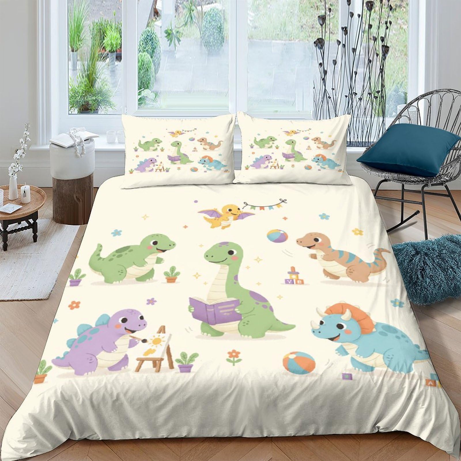 Ctjqhvkz Style-4 3D Printed Cartoon Dinosaur Fitted Sheet Microfiber Soft Cute Animal Bed Cover For Bedroom Guestroom Decor Machine Washable Single（135X200cm）