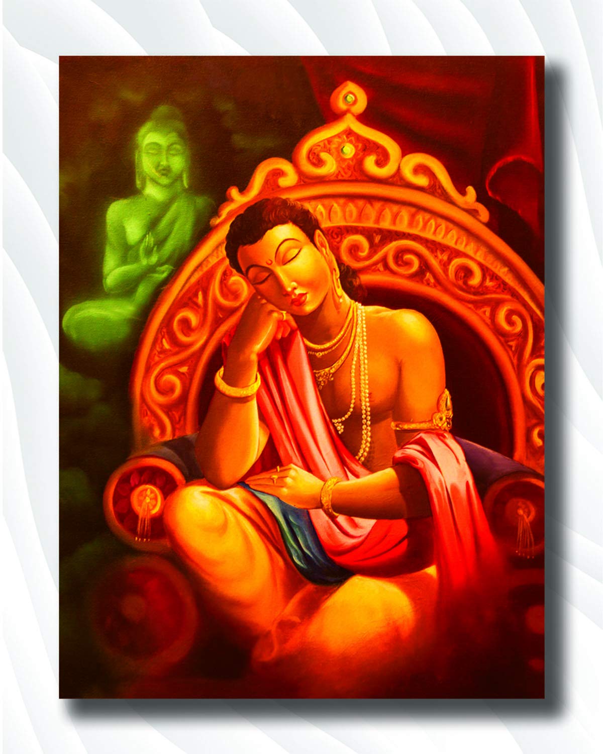 Namaste Home - Canvas Paintings - One Who Has Accomplished An Aim - Buddha Paintings (Cotton Canvas, Small Size 15X19 Inches, Multicolor)
