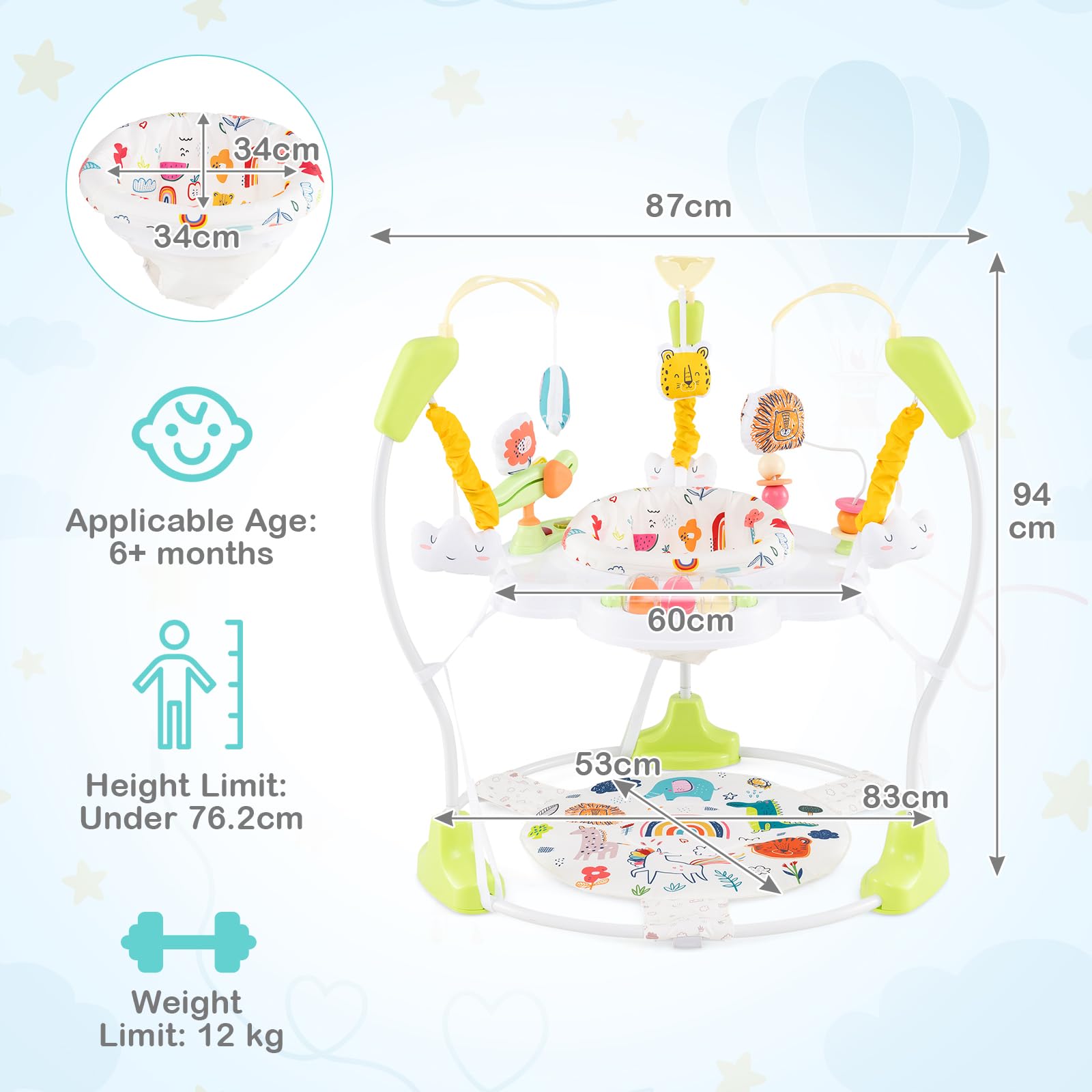 Centro Attività 3 in 1 Convertibile RELAX4LIFE per Bambini 6+ Mesi con Piattino Rimbalzante e Girevole 360° (GIALLO)