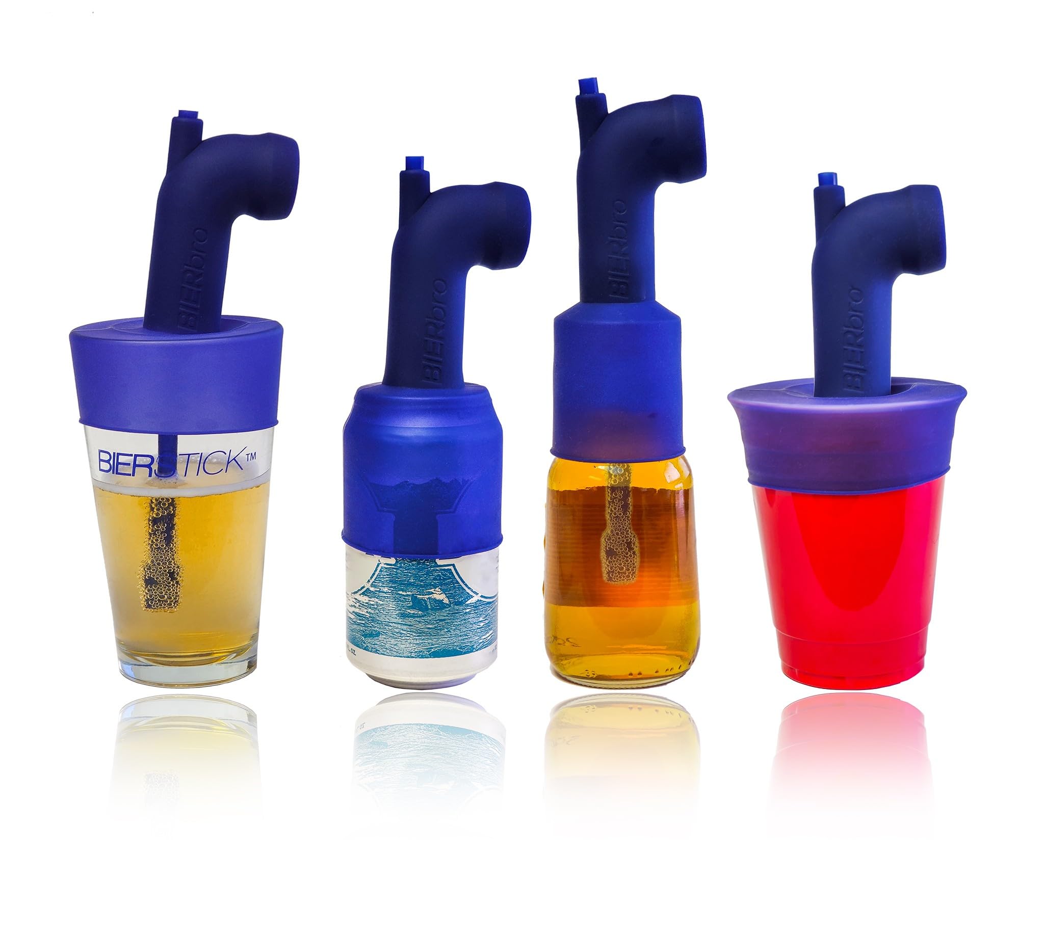 Bierstick Bierbro Snorkel Beer Bong- Silicone Stretches & Expands to Fit Cans, Bottles, Mugs, and Cups - Easy Transport