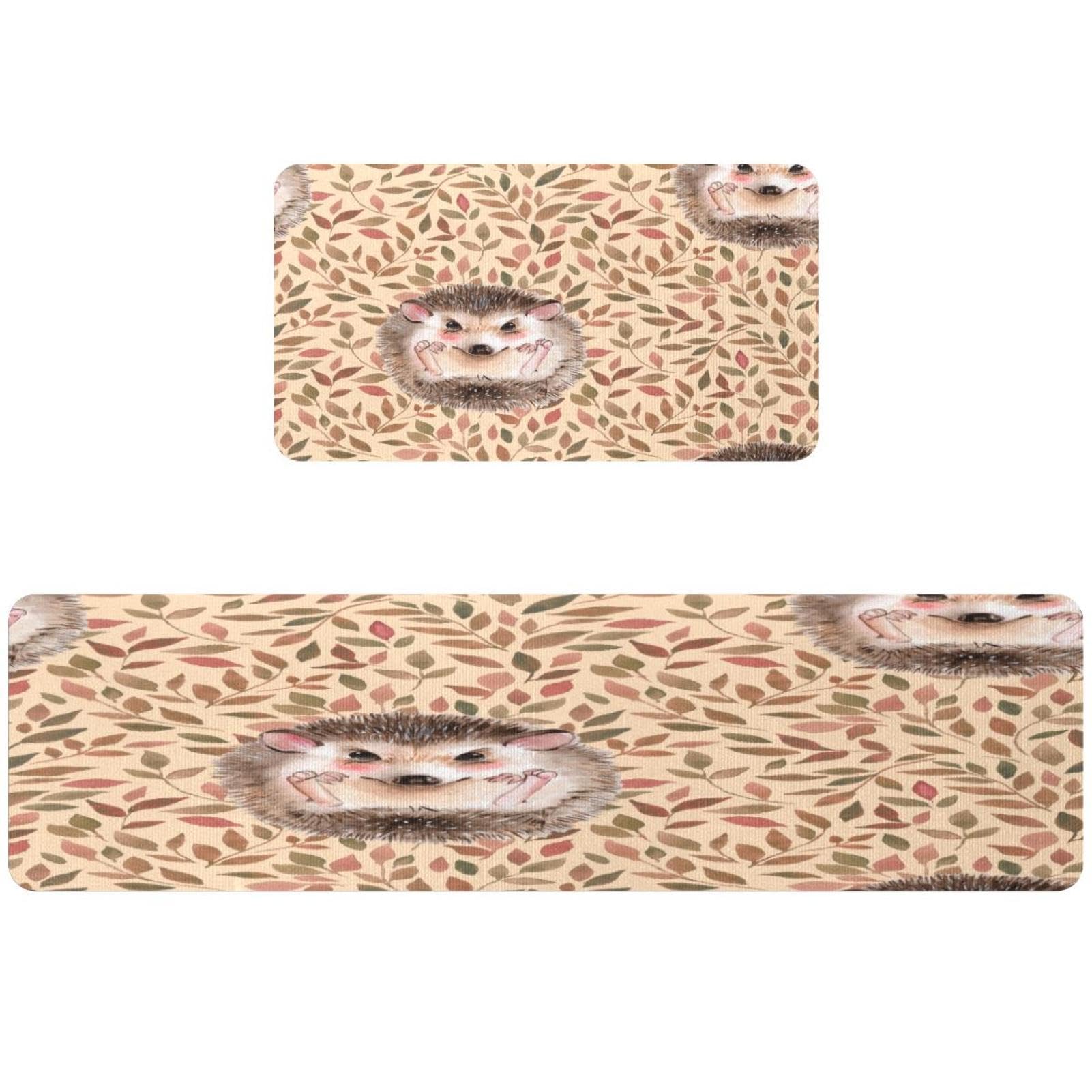 Tapis de cuisine absorbant motif hérisson avec revêtement lavable et antidérapant en lot de 2