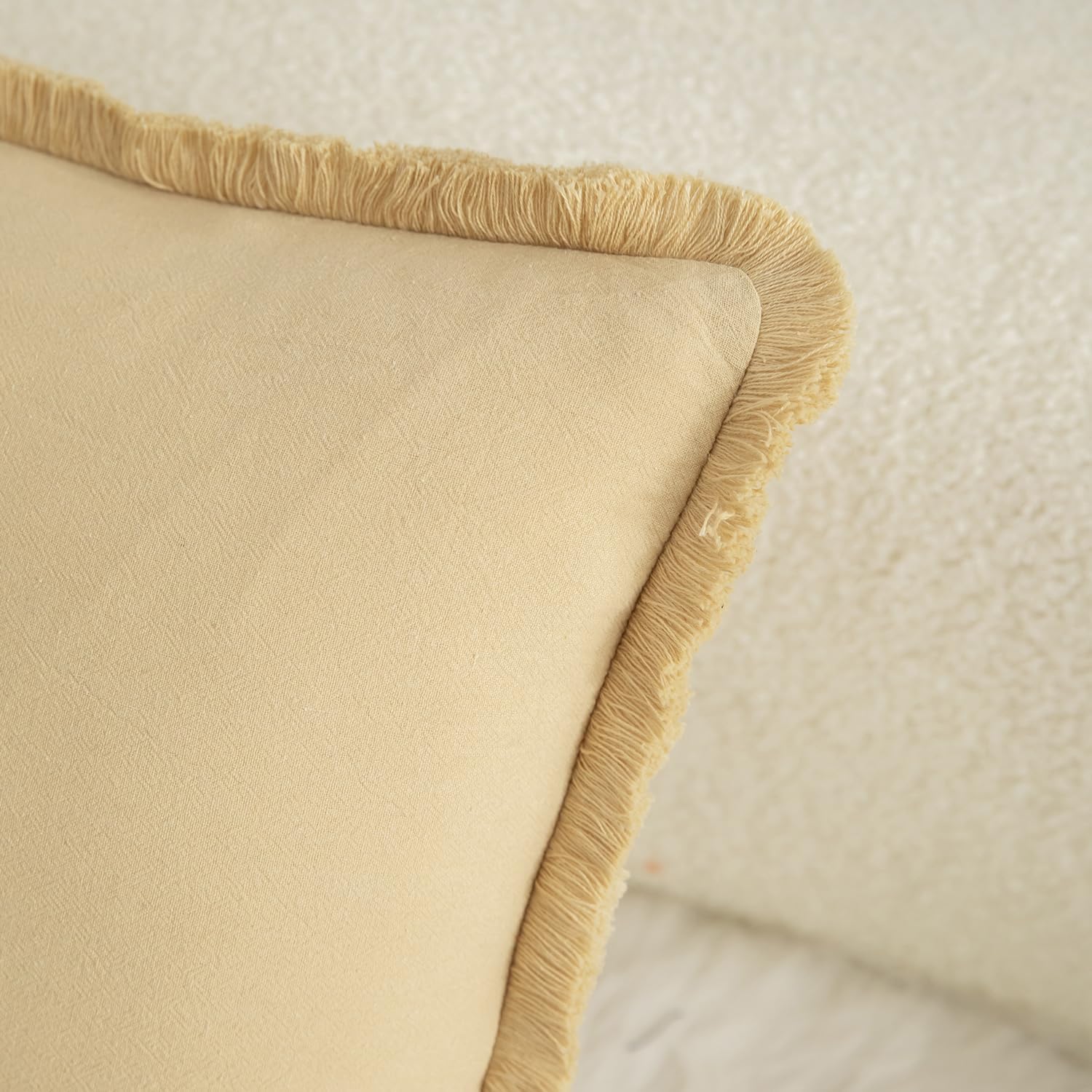 MANDIOO Set of 4 Neutral Cotton Fringe Decorative Throw Pillow Covers 20x20 Inch Boho Farmhouse Cushion Covers Cozy Tassels Pillowcase for Couch Sofa Bedroom Living Room Home Decor Khaki