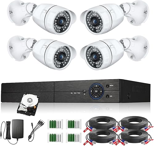 Eversecu Sistema de cámara de seguridad de 4 canales 1080P DVR y 4 cámaras HD resistentes a la intemperie, visión nocturna, alerta de movimiento,