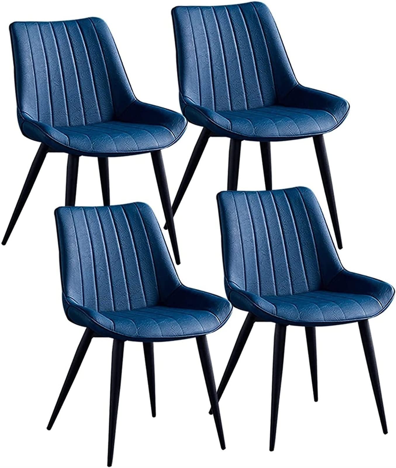 SJIALEN Set of 4 Modern Dining Room Chairs, Cushioned Soft Seat Bedroom Home Office Chairs Sturdy Metal Legs Faux Leather Office Chair Kitchen Chair (Color : Blue, Size : 46x53x83cm)