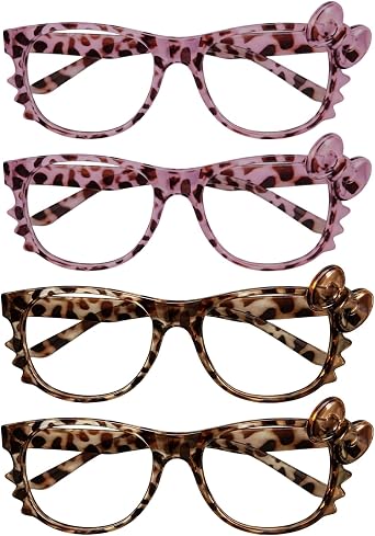 Cheetah Print Glasses, Cheetah Glasses Set of Four, Two Colors Two Each, Stylish Eyewear for Everyday Use, Durable Frame Material