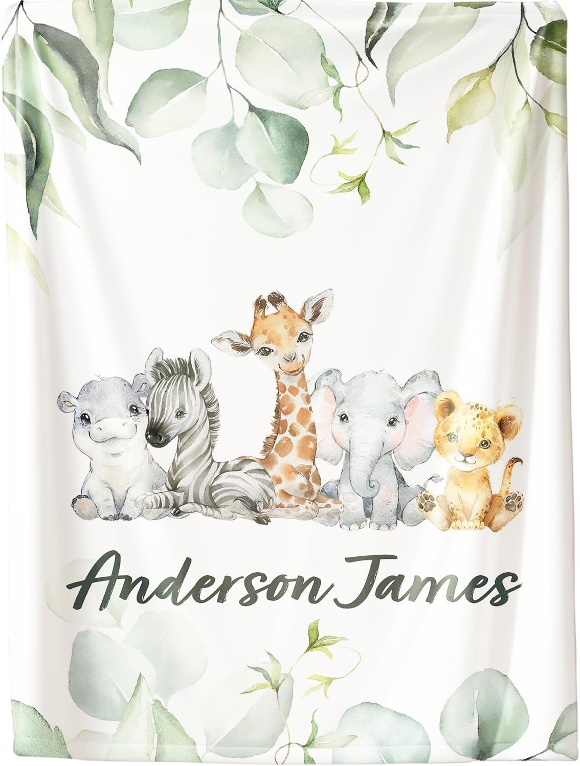 Personalized Baby Boy Blanket, Monogrammed Baby Blankets for Boy, Jungle Animals Blanket for Kid, Safari Animals Babys