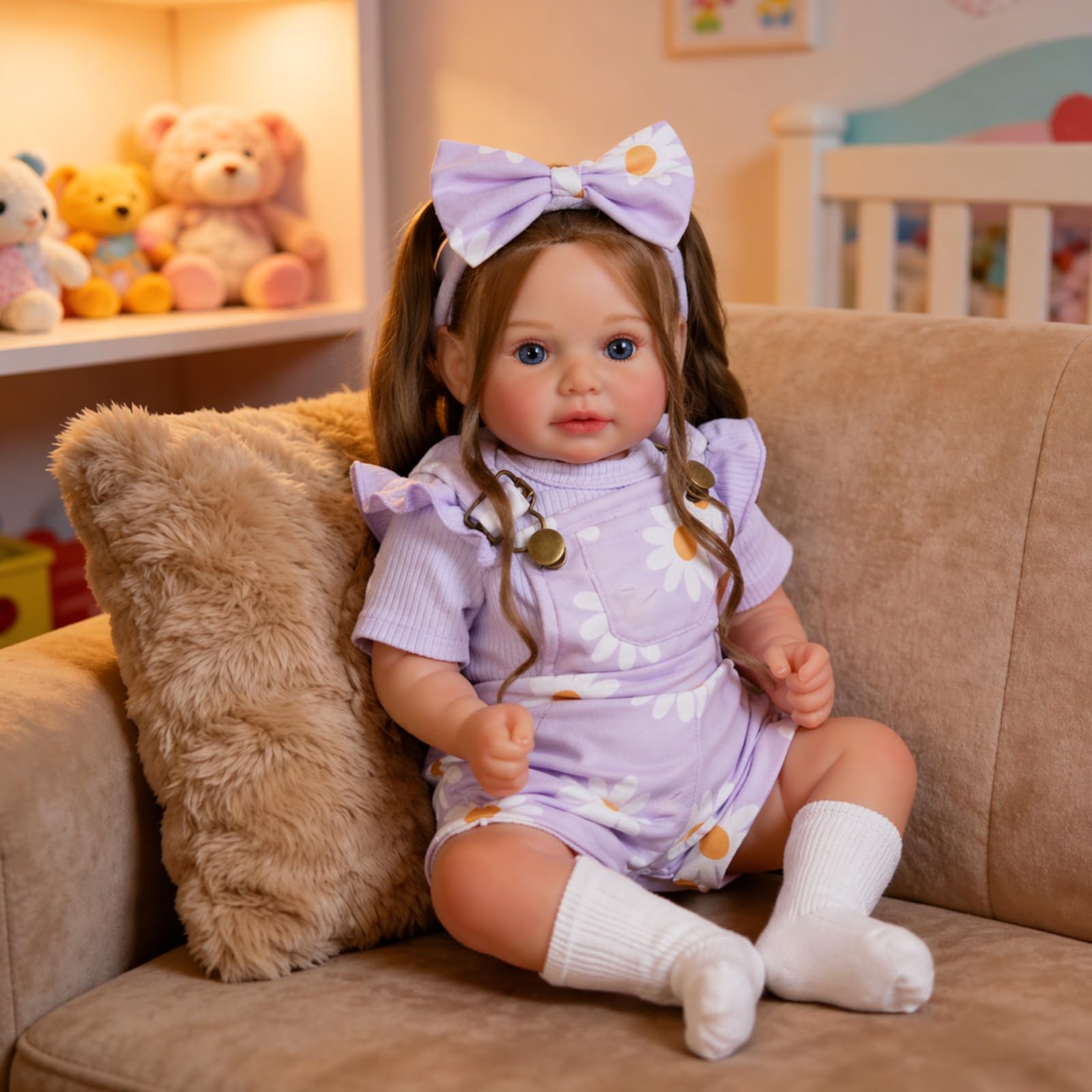 BABESIDE Bambola Realistica 50 cm per Bambina Corpo in Tessuto Morbido Testa e Arti in Vinile, Occhi Aperti, Abito Carino con Accessori, Giocattolo e Oggetto da Collezione per Bambini dai 3 Anni in Su
