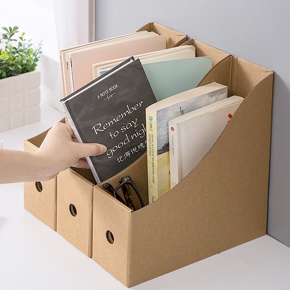 5 Boîtes De Rangement Bureau En Carton - Porte-revues Pliable Avec étiquettes - Organisation Facile