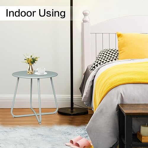 Miniatura 7 de ECOMEX Mesa auxiliar para exteriores para patio, mesa auxiliar redonda de metal para patio, mesa auxiliar pequeña para sofá, mesa auxiliar