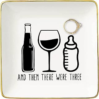 and Then There were Three -Mom to Be Gift -Have a Baby Gift - Pregnancy Announcement Gift - Baby Reveal Gift for New Mom Mother - Ceramic Jewelry Holder Ring Dish Trinket Tray