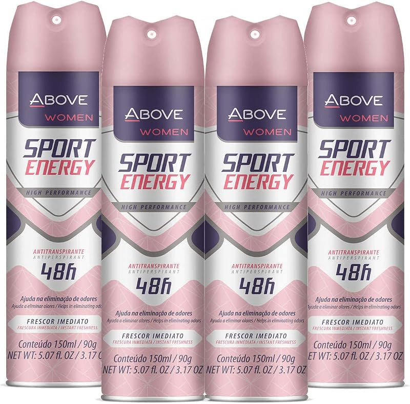 Desodorante antitranspirante em spray seco ABOVE Sport Energy floral, 150 mL, Pacote com 4