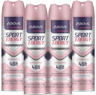 ABOVE Sport Energy 48H Antiperspirant Deodorant Dry Spray for Womens- Blocks Sweat,Odor Protection,No Stain & Quick-Drying- Instant Freshness- Floral Deodorant Spray For Women-5.07 fl oz Each (4 Pack)