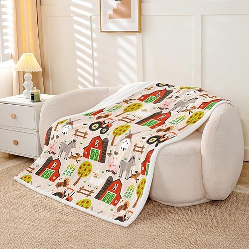 Miniatura 5 de Barn House Truck Car Flannel Blanket,Farm Animal Fleece Blanket for Room Decor,Rustic Farmhouse Style Throw Blankets for Sofa Couch,Throw 50"x60"