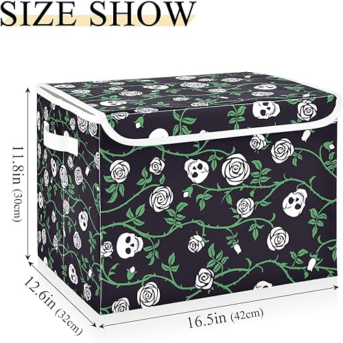 Miniatura 3 de Bolsas de almacenamiento plegables de flores de calaveras para ropa, contenedores de almacenamiento de tela con asa reforzada, organizadores de