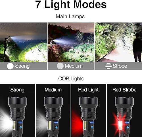 Miniatura 3 de Tongtai Linternas LED recargables de 120000 lúmenes altos más brillantes linterna mejorada P702 súper brillante con luz lateral Cob linterna de alta