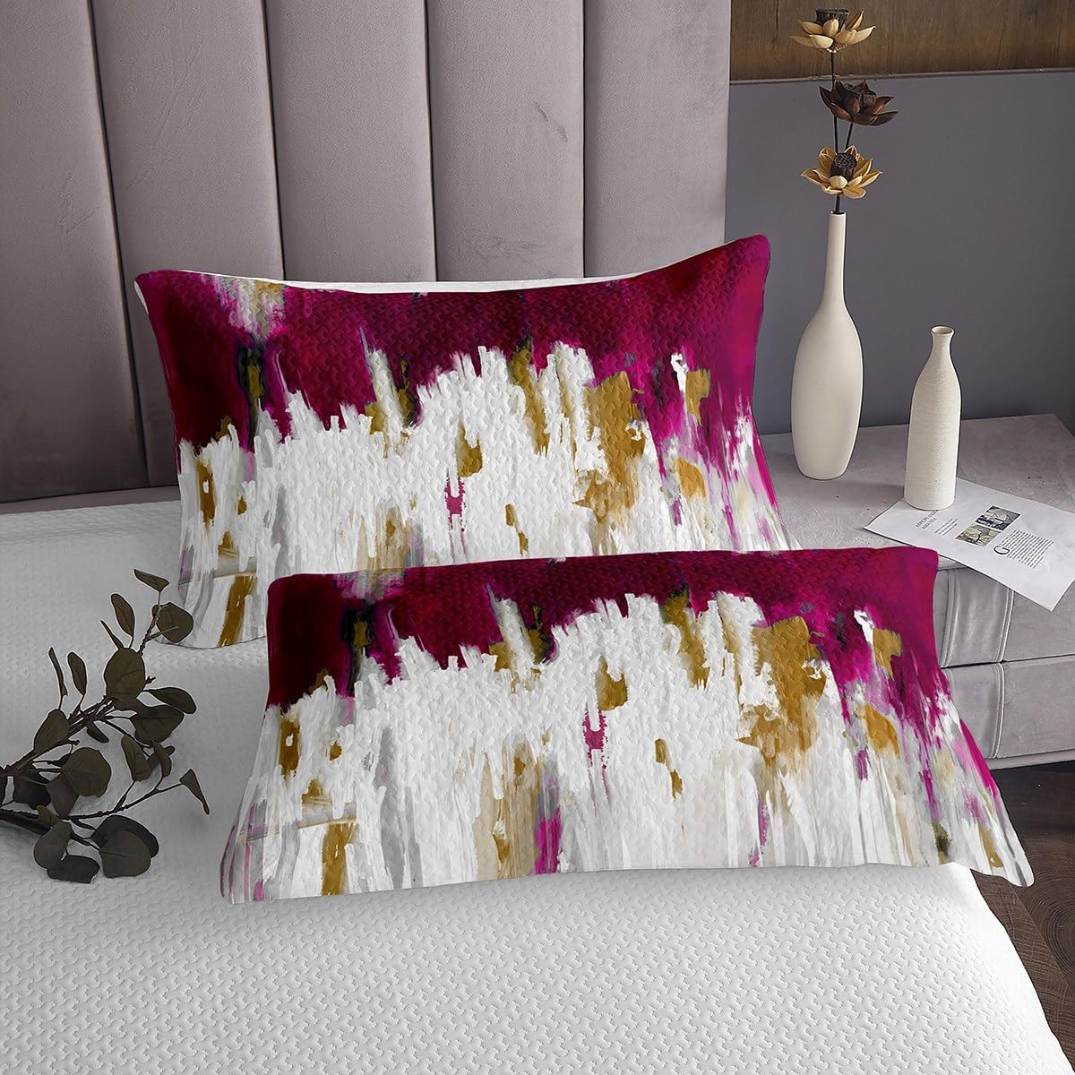 Erosebridal Hot Pink Bedspread Set Queen,Chic Modern Abstract Coverlet Set Graffiti Vintage Quilt Set,Brush Strokes Oil Painting Ombre Style Room Decor