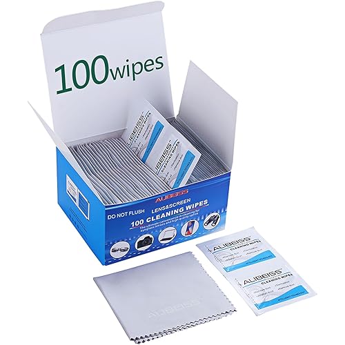 Pre-Moistened Lens Wipes ALIBEISS Screen Wipes for Glasses, Camera,Tablets, Smartphone, Screens and Other Delicate Surfaces,Pack of 100