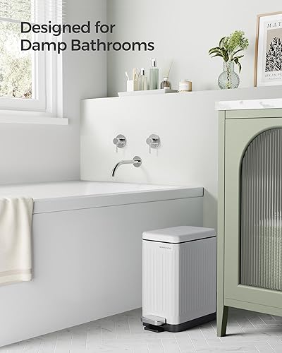 Miniatura 17 de SONGMICS Basurero de baño de 6 litros con tapa, delgado para espacios pequeños, cubo de basura de acero inoxidable, cierre suave, color blanco
